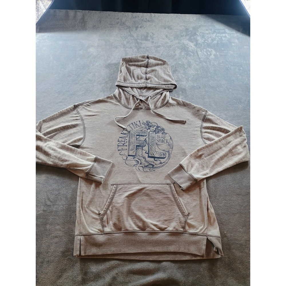 U.S. Apparel Hoodie Mens Medium Beige Freak Tiki FL Surf Shack Lightweight Top